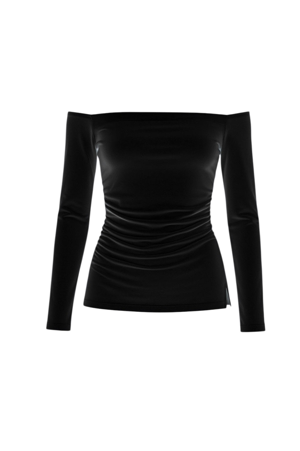 Black Kayık Yaka Kenarı Yırtmaçlı Bluz