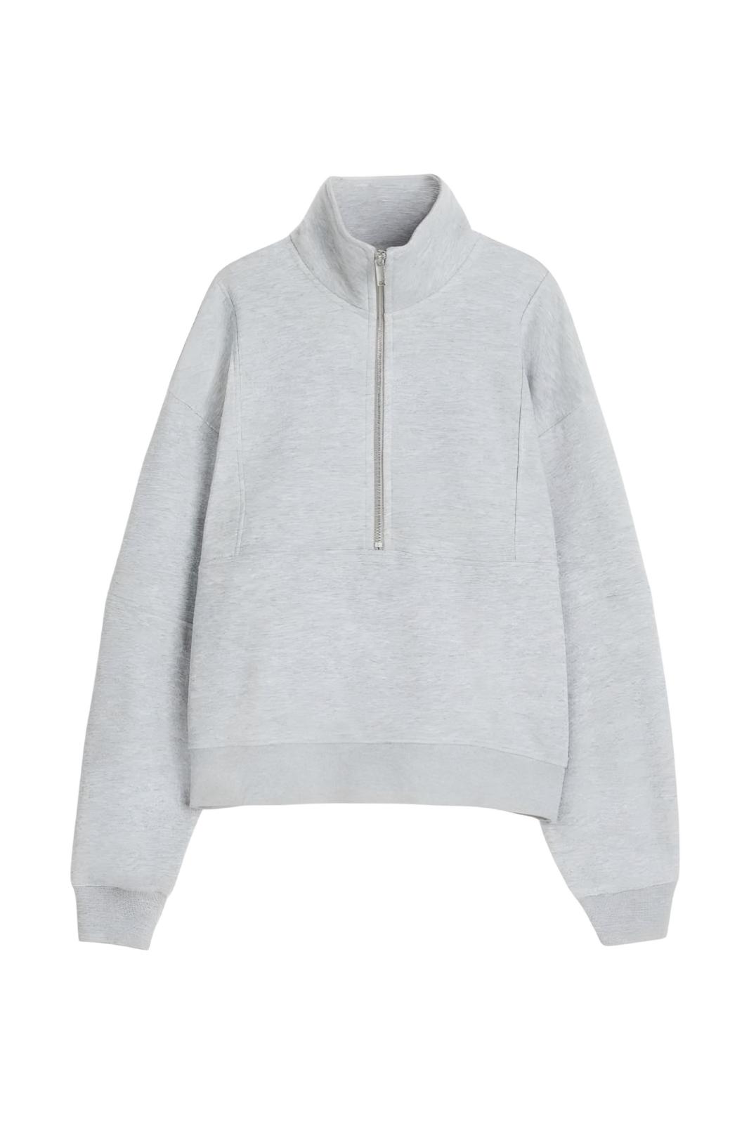 Grey Boyundan Fermuarlı Oversize Sweatshirt