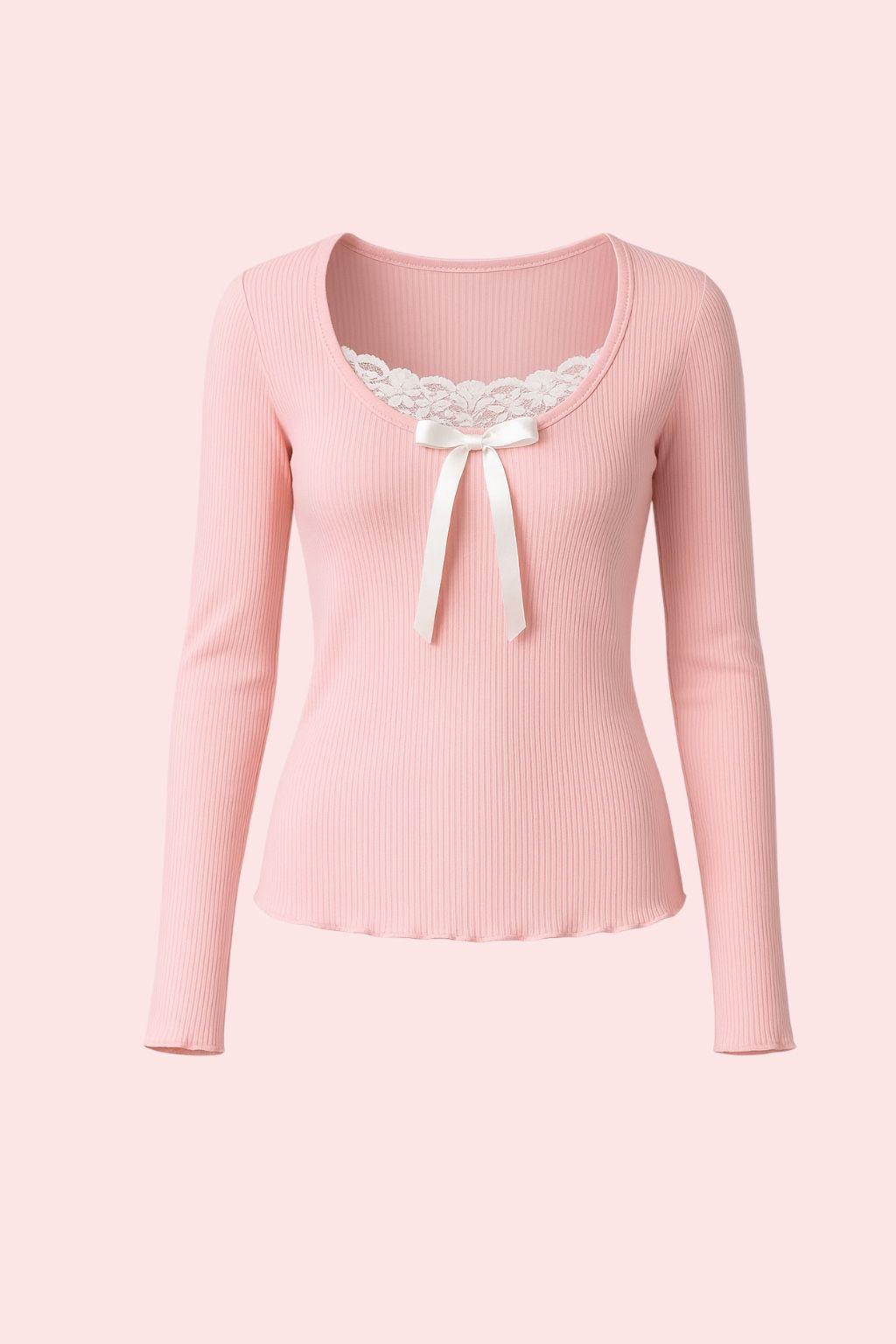 Pink Fiyonklu Dantel Yaka Bluz