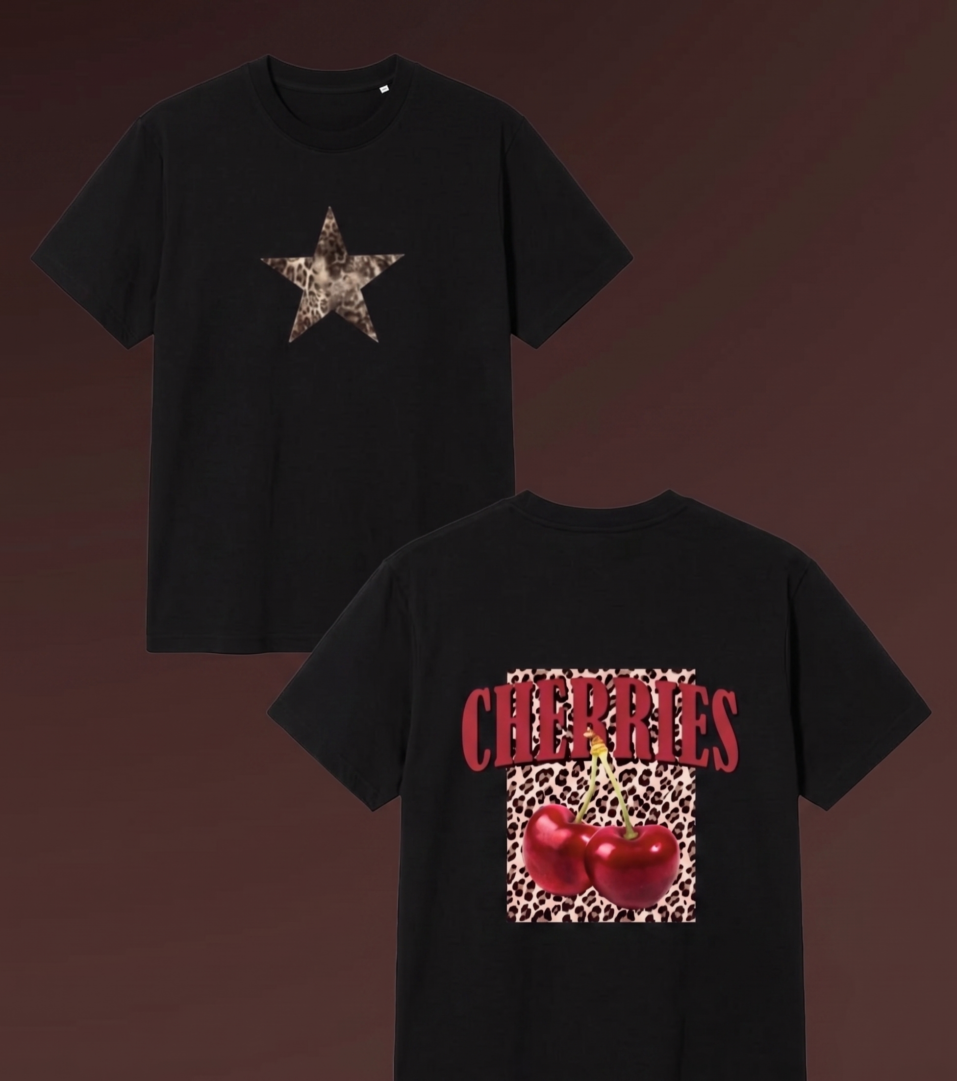 Black Sırt Leopard Cherries T-shirt
