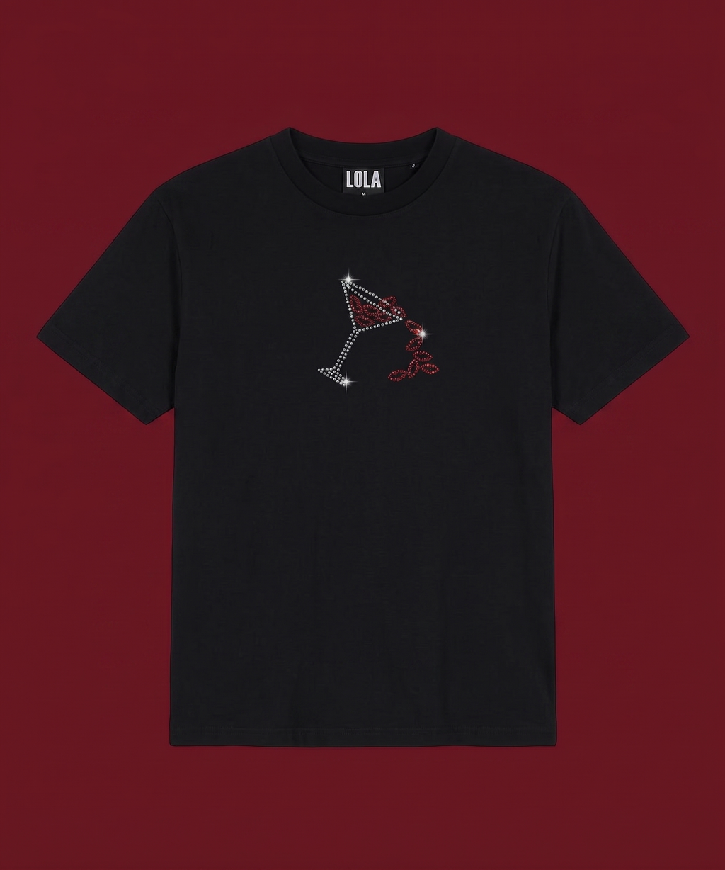 Black Taşlı Kiss Martini T-shirt
