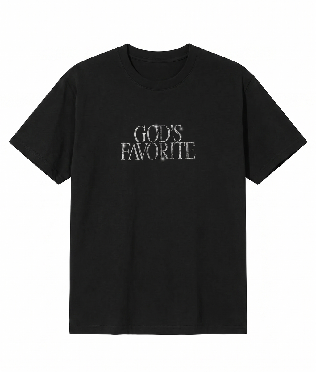 Black Taşlı Gods Favorite T-shirt