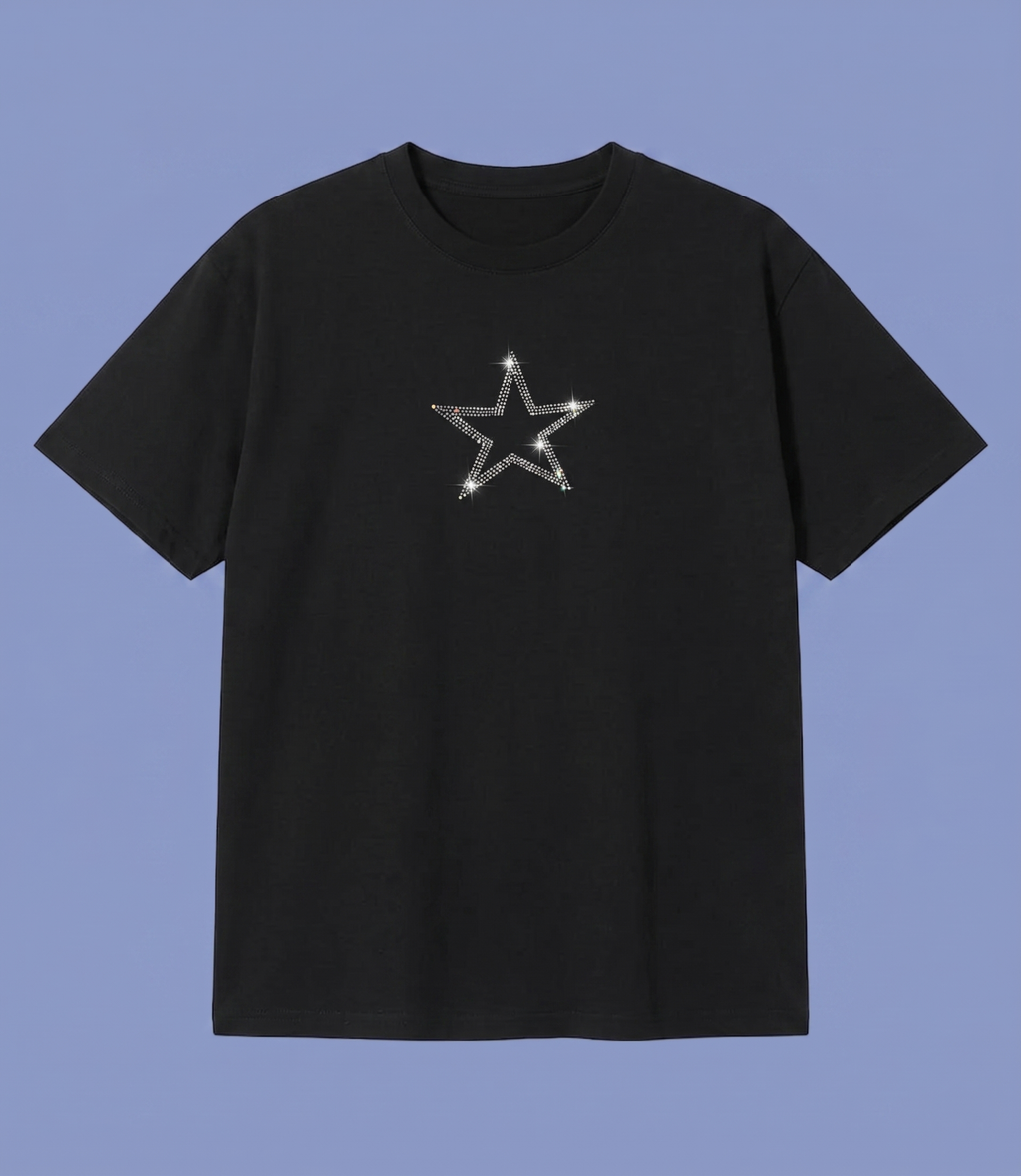 Black Taşlı Small Star T-shirt