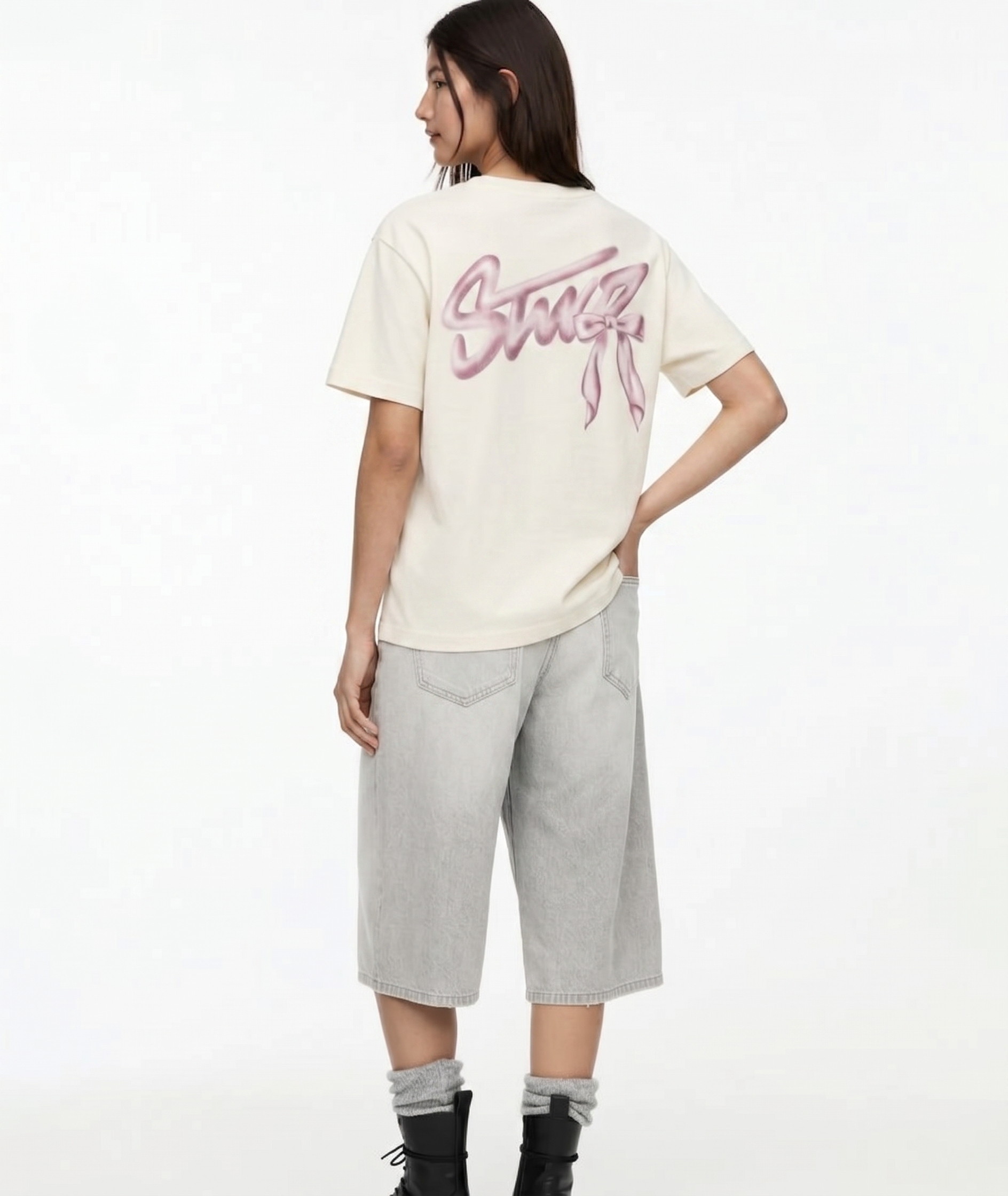 White Sırt Pink Ribbon T-shirt – LoLaToptan