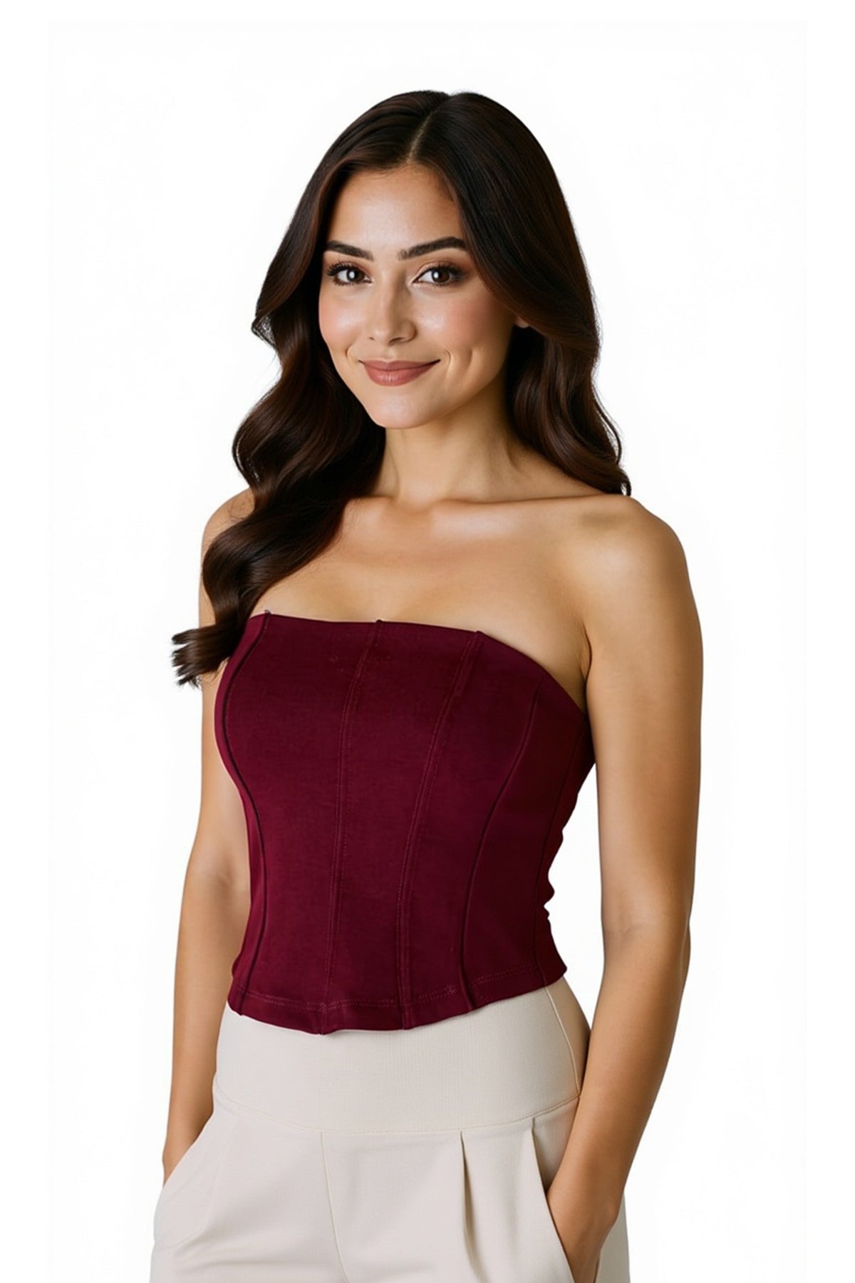 Burgundy Straplez Kaşkorse