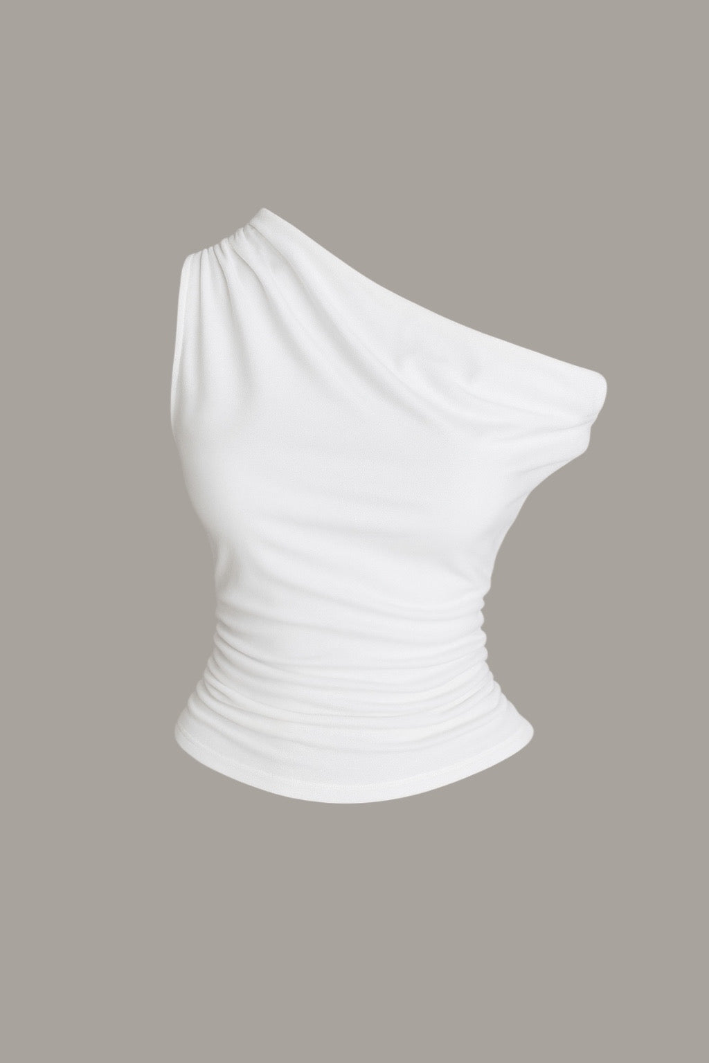 White Kayık Yaka Kenarı Büzgülü Bluz