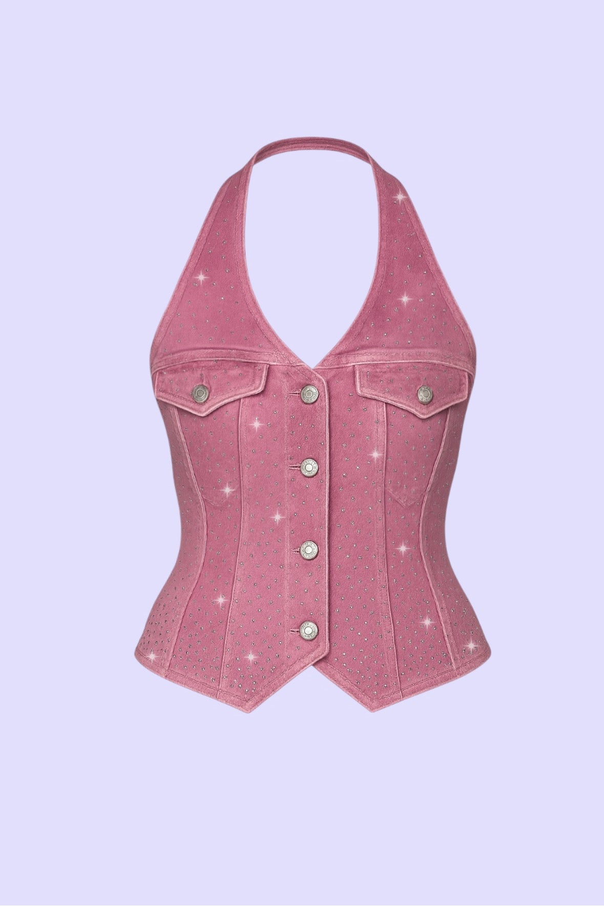 Pink Taş İşlemeli Kot Yelek