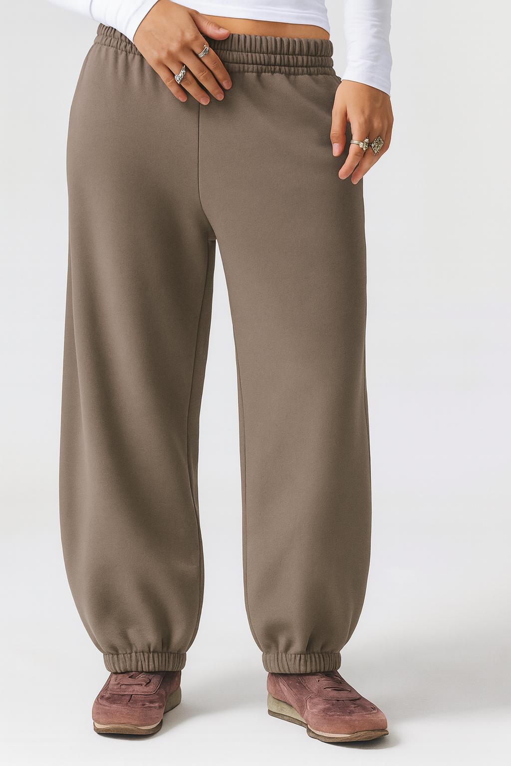 Kum Rengi Lastikli Eşofman Altı