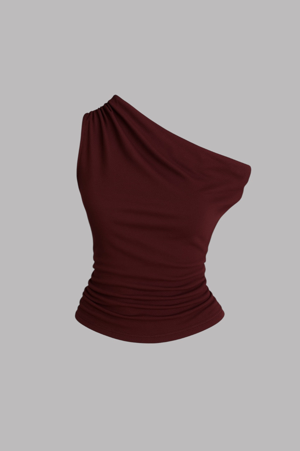 Bordo Kayık Yaka Kenarı Büzgülü Bluz