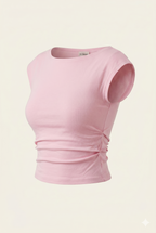 Pink Yanları Büzgülü Kısa Kol Bluz