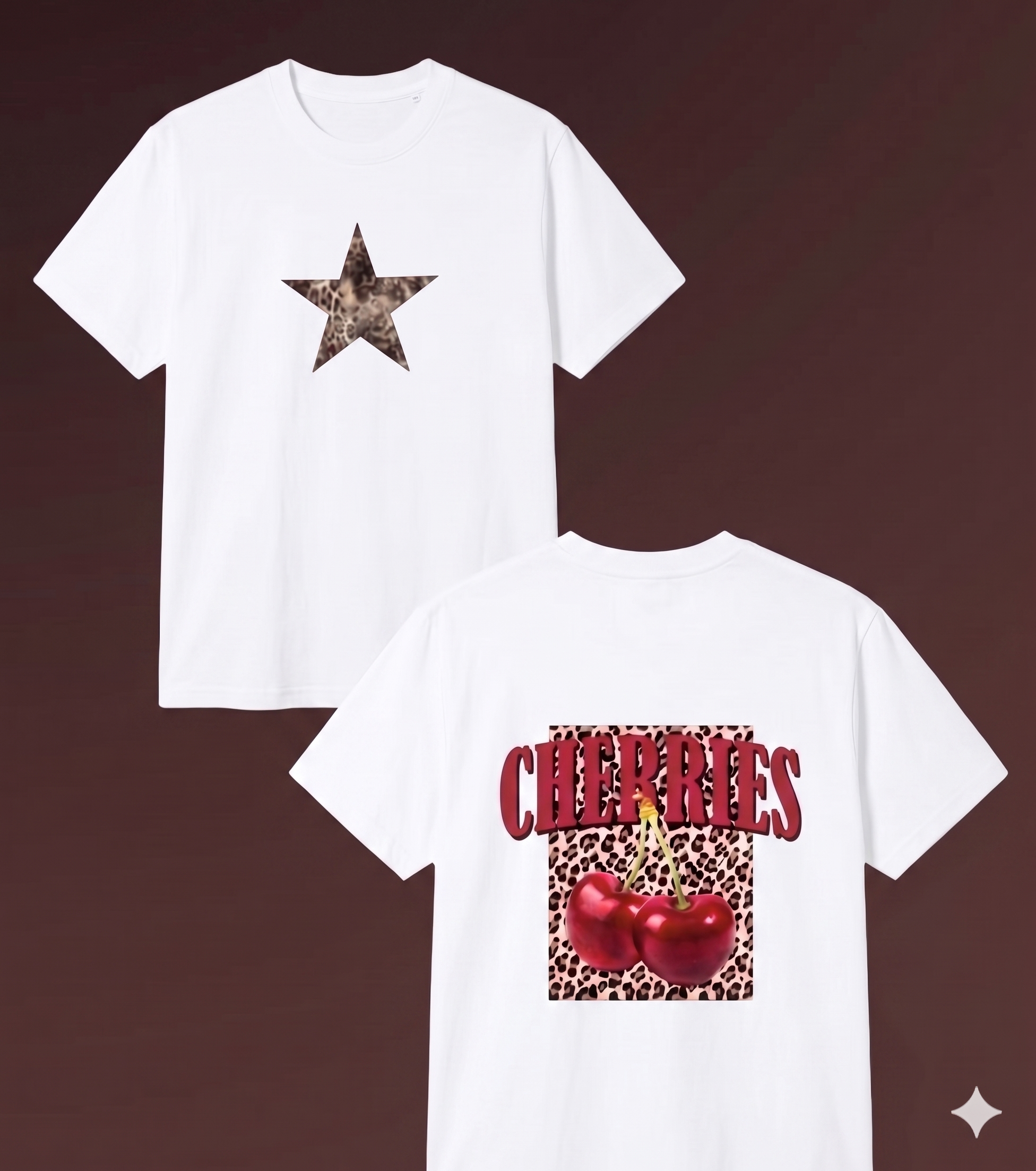 White Sırt Leopard Cherries T-shirt