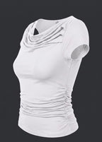 White Kayık Yaka Büzgülü Kısa Bluz