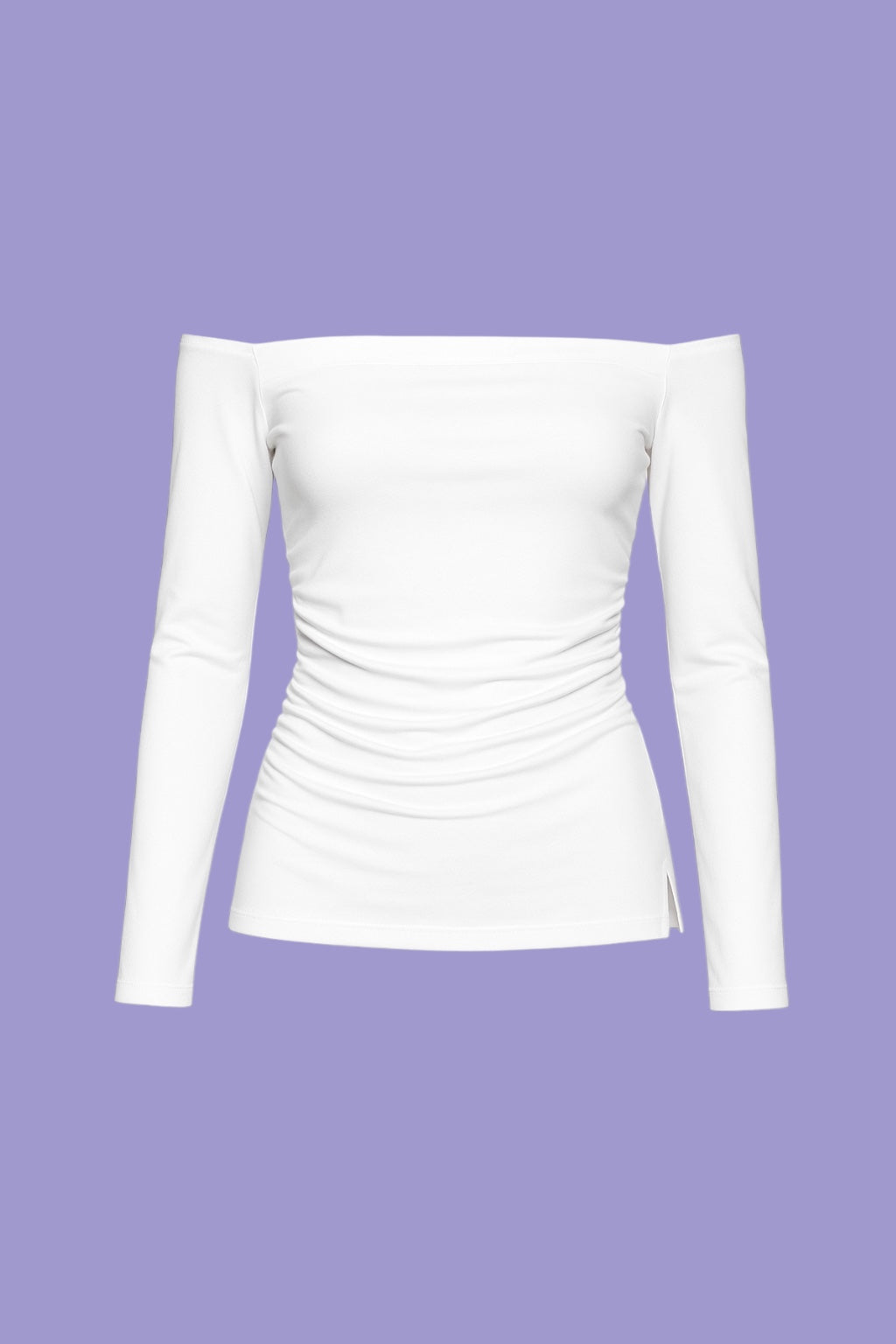 White Kayık Yaka Kenarı Yırtmaçlı Bluz