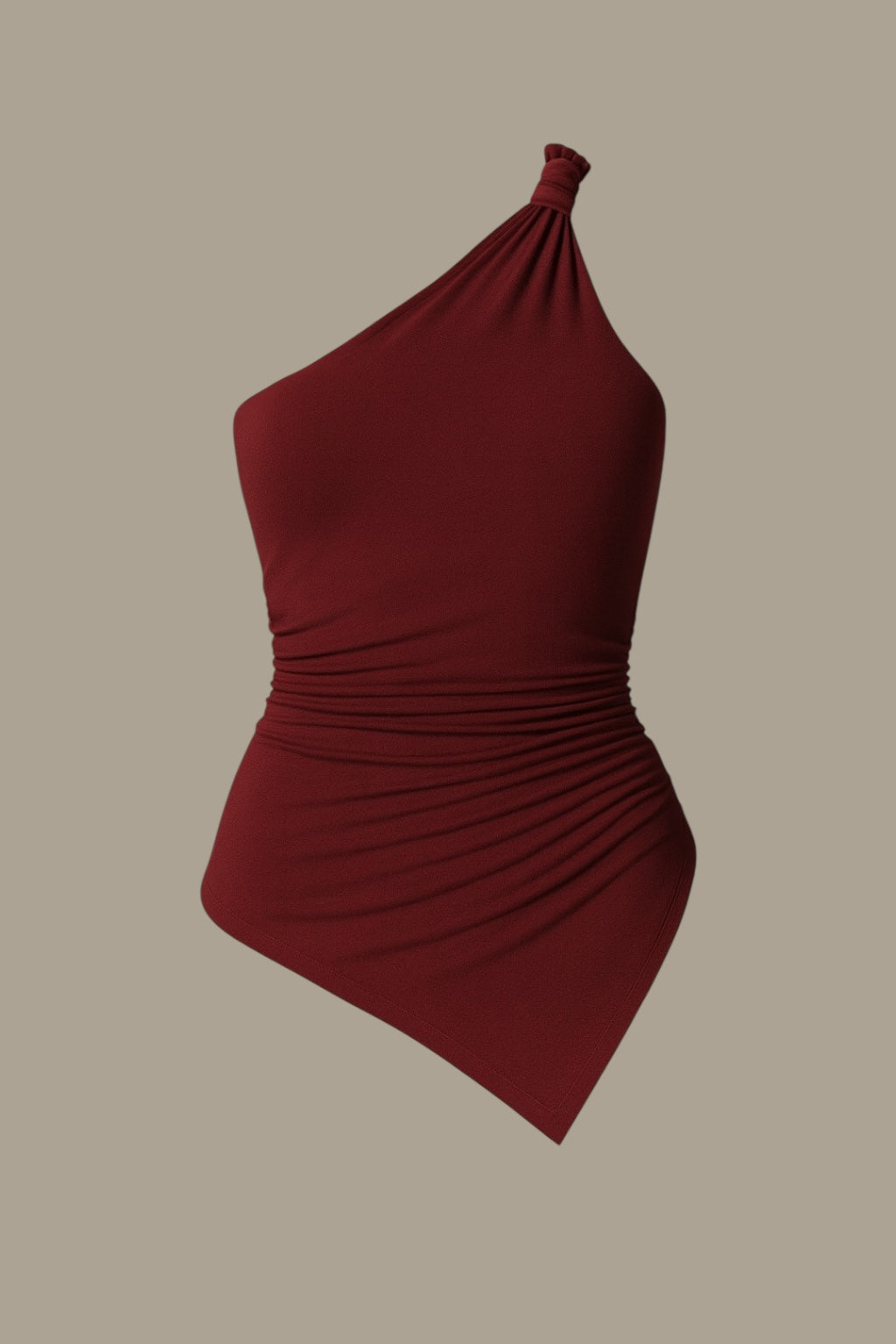 Bordo Tek Kol Kenarı Büzgülü Bluz