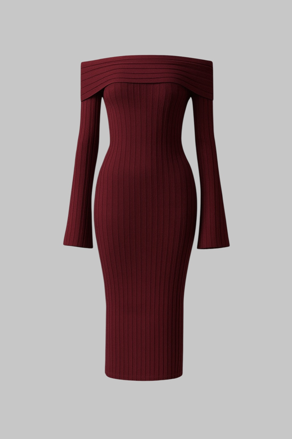Bordo Madonna Yaka Uzun Elbise
