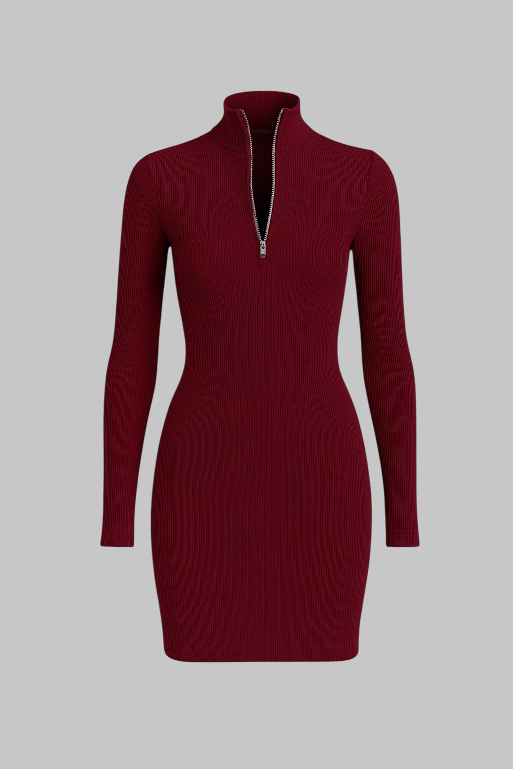 Bordo Fermuarlı Elbise