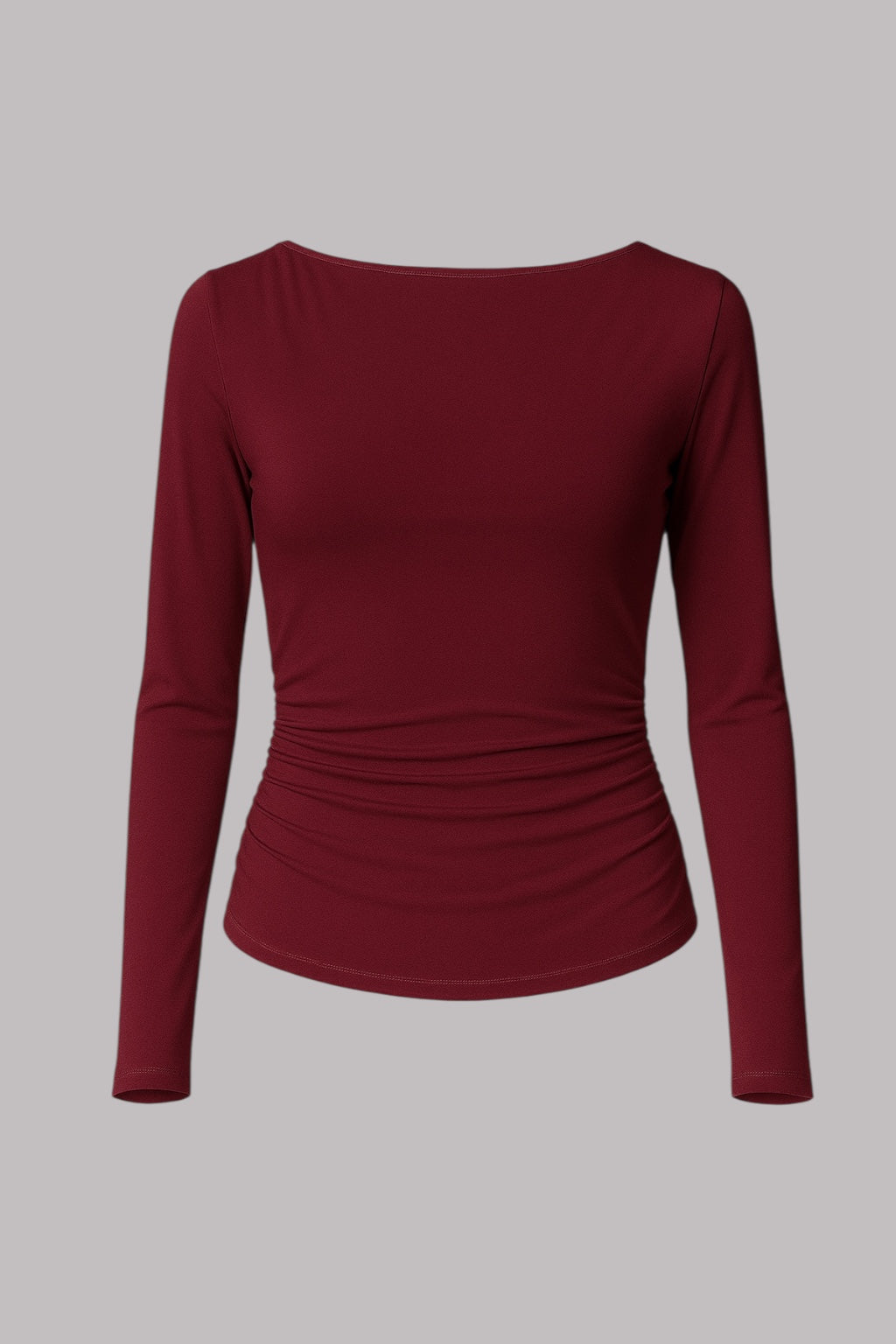 Bordo Uzun Kollu Kenarı Büzgülü Bluz