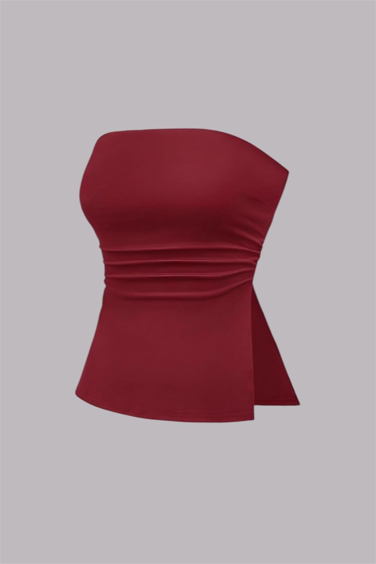 Burgundy Yırtmaçlı Bluz