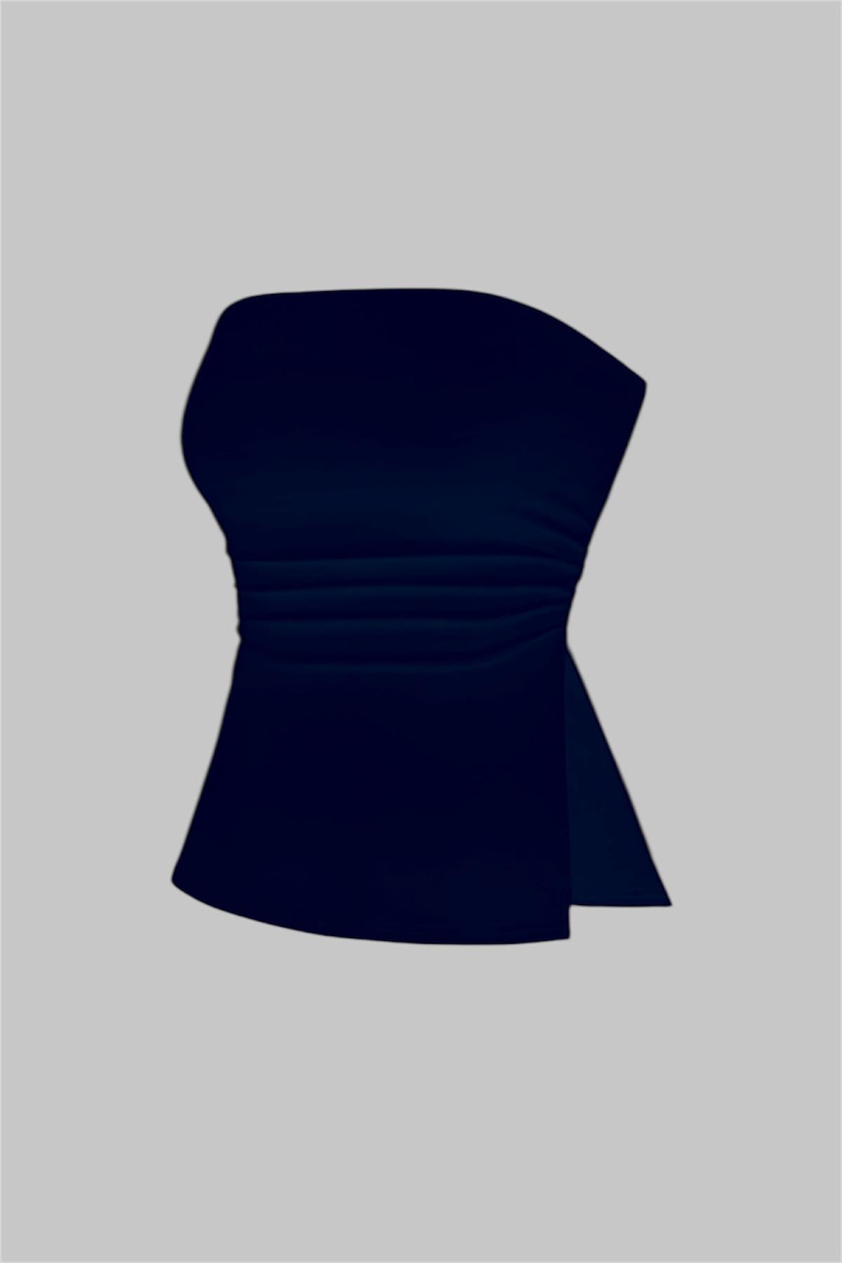 Navy Blue Yırtmaçlı Bluz