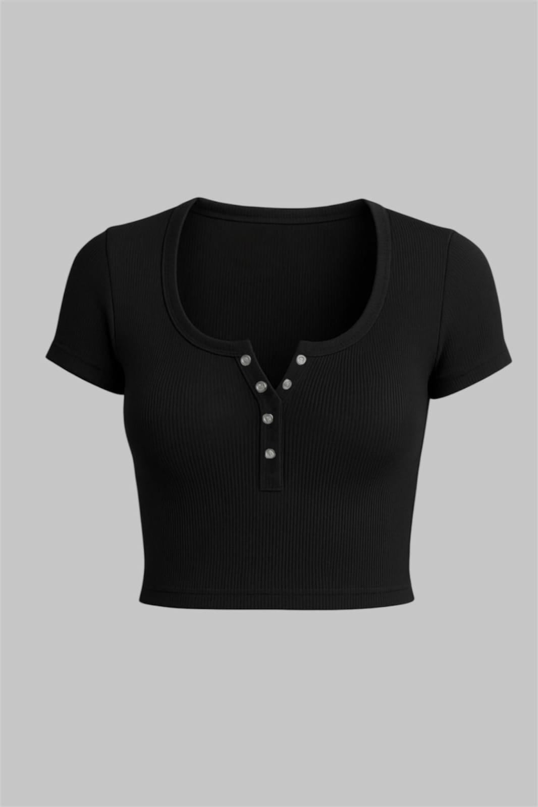 Black Önü Çıtçıtlı Fitilli Bluz