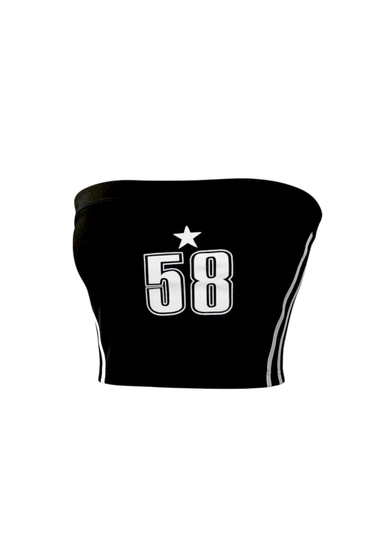 Black Şeritli 58 Straplez Baby Tee