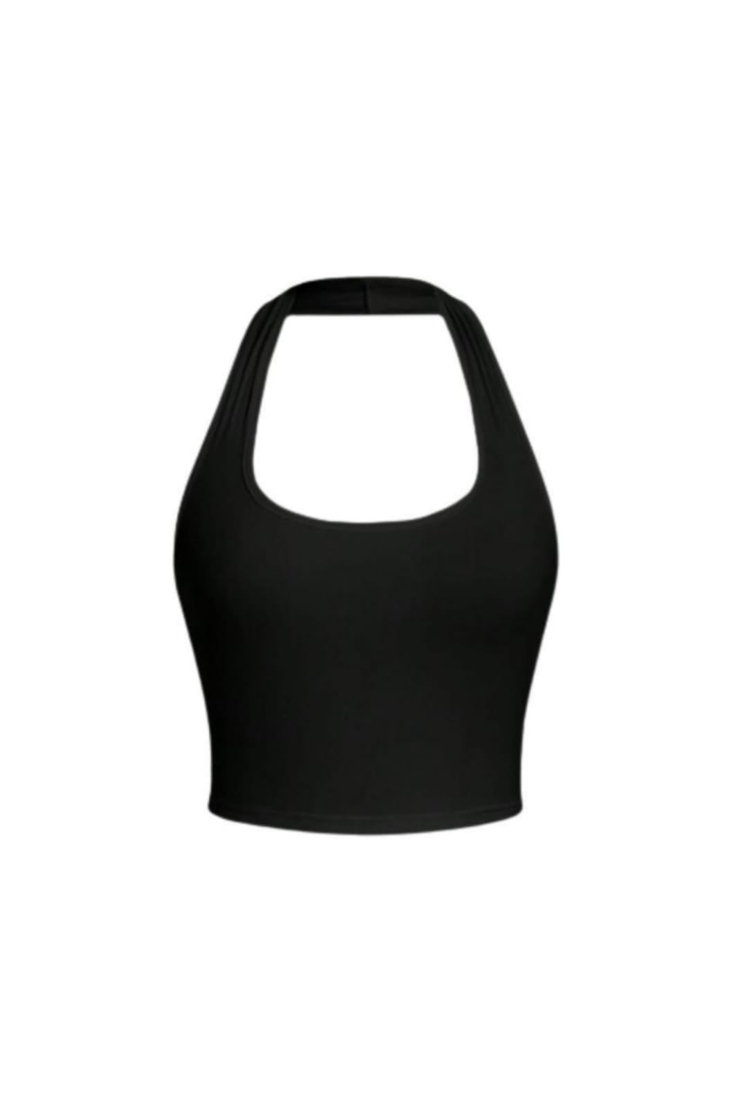 Black Boyundan Bağlamalı Baby Tee