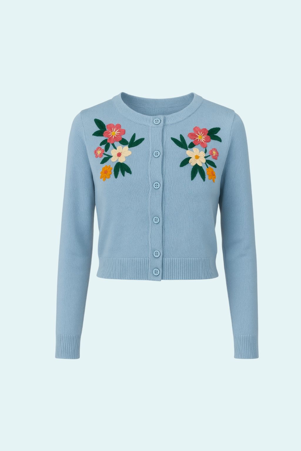 Blue Çiçekli Crop Hırka