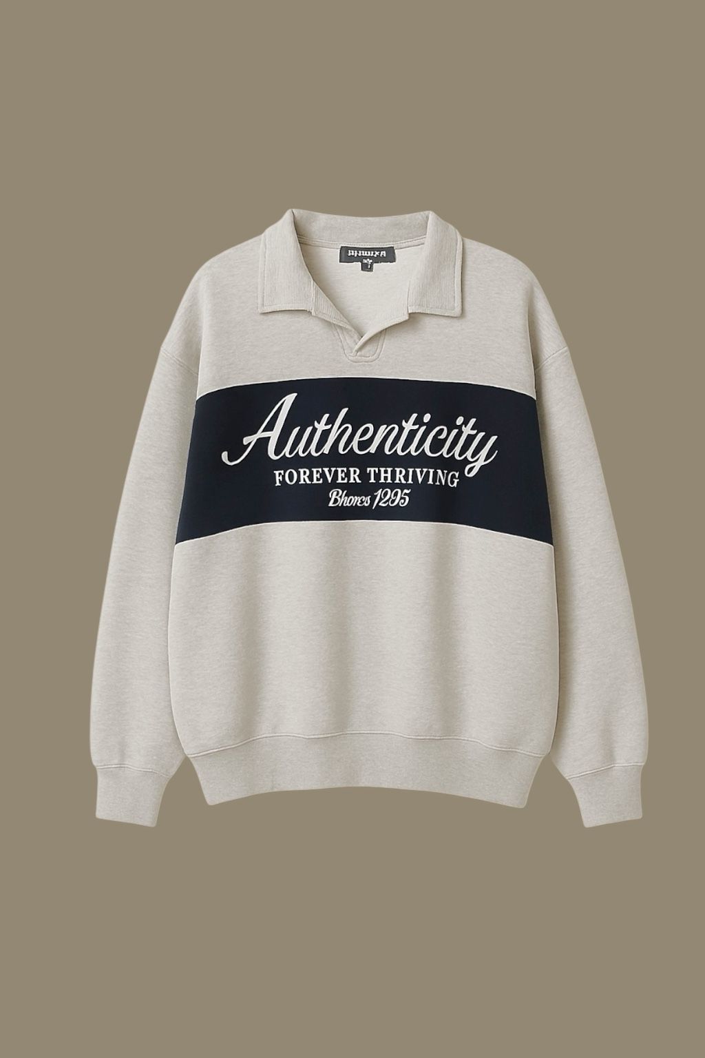 Grey Polo Yaka Authenticity Sweatshirt