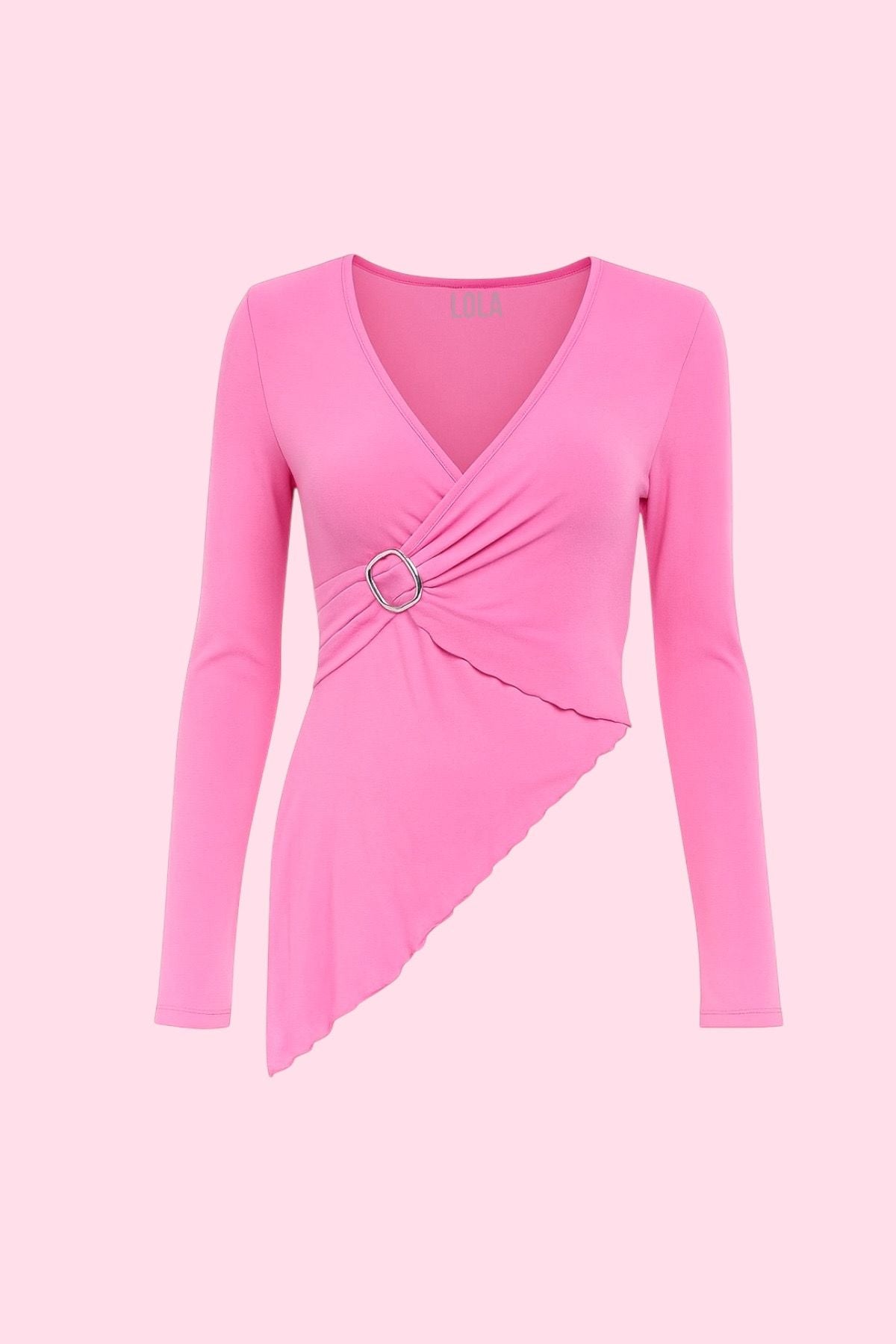Pink Kemer Detaylı Asimetrik Bluz