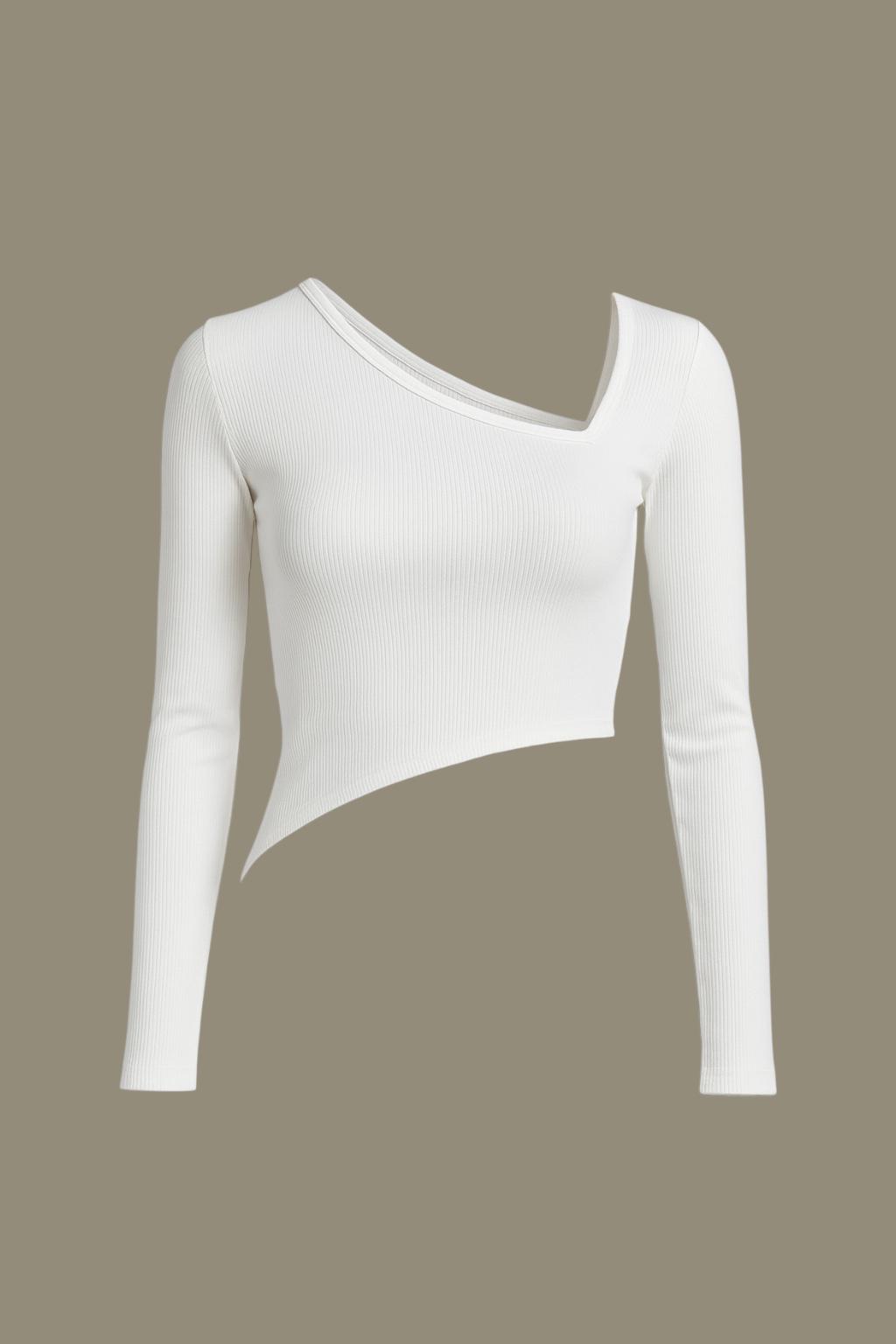 White Asimetrik Yaka Bluz