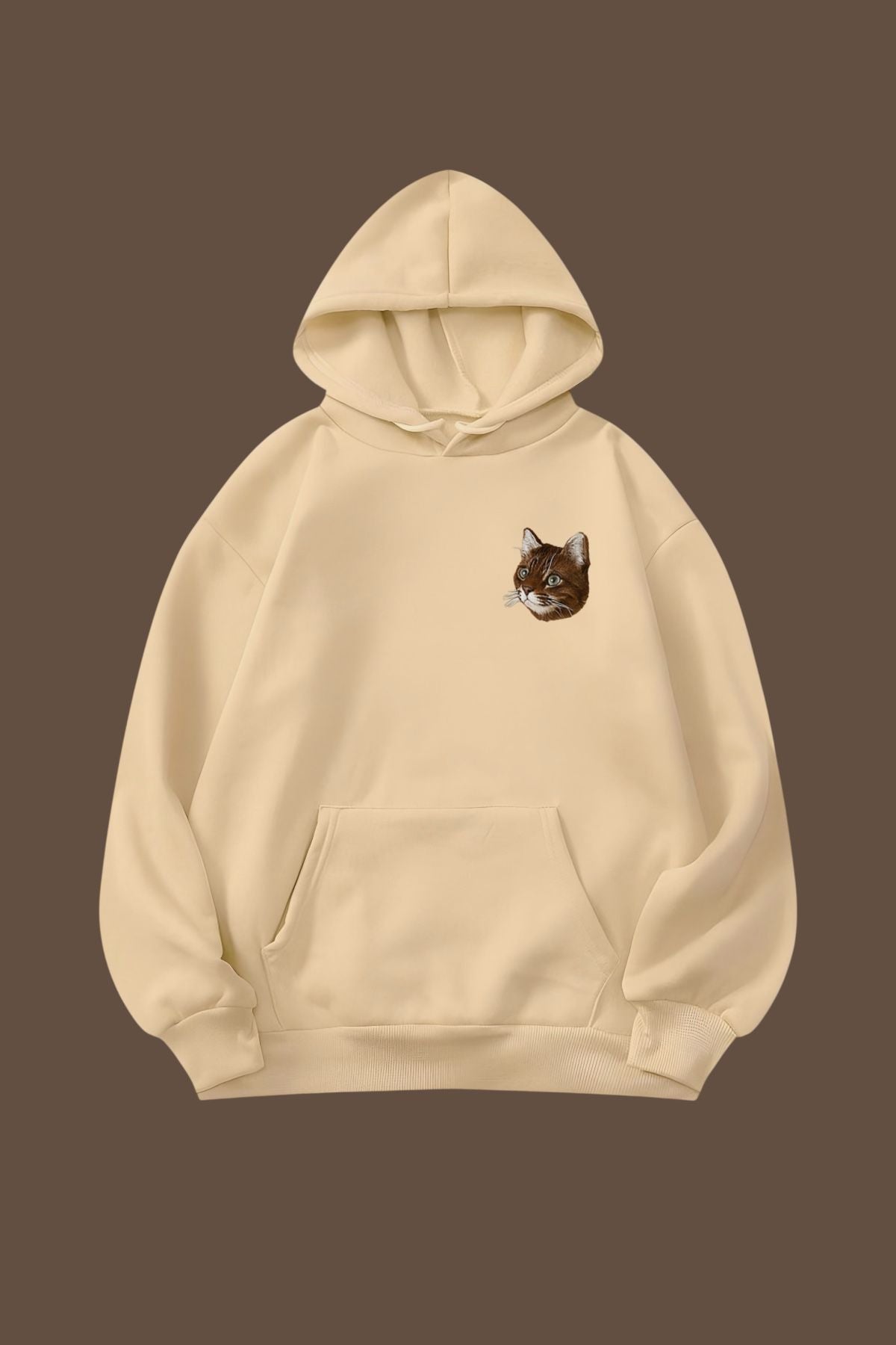 Krem Cat Nakışlı Sweatshirt