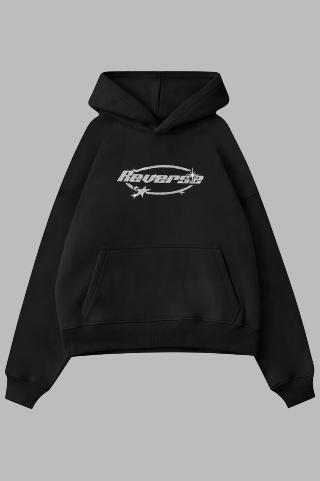 Black Reverse Taşlı Sweatshirt