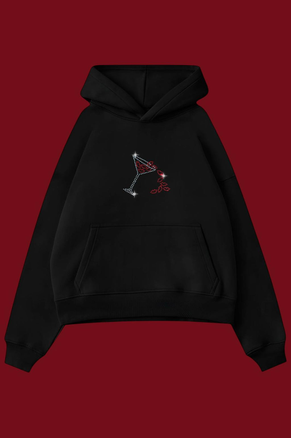 Black Kiss Martini Taşlı Sweatshirt