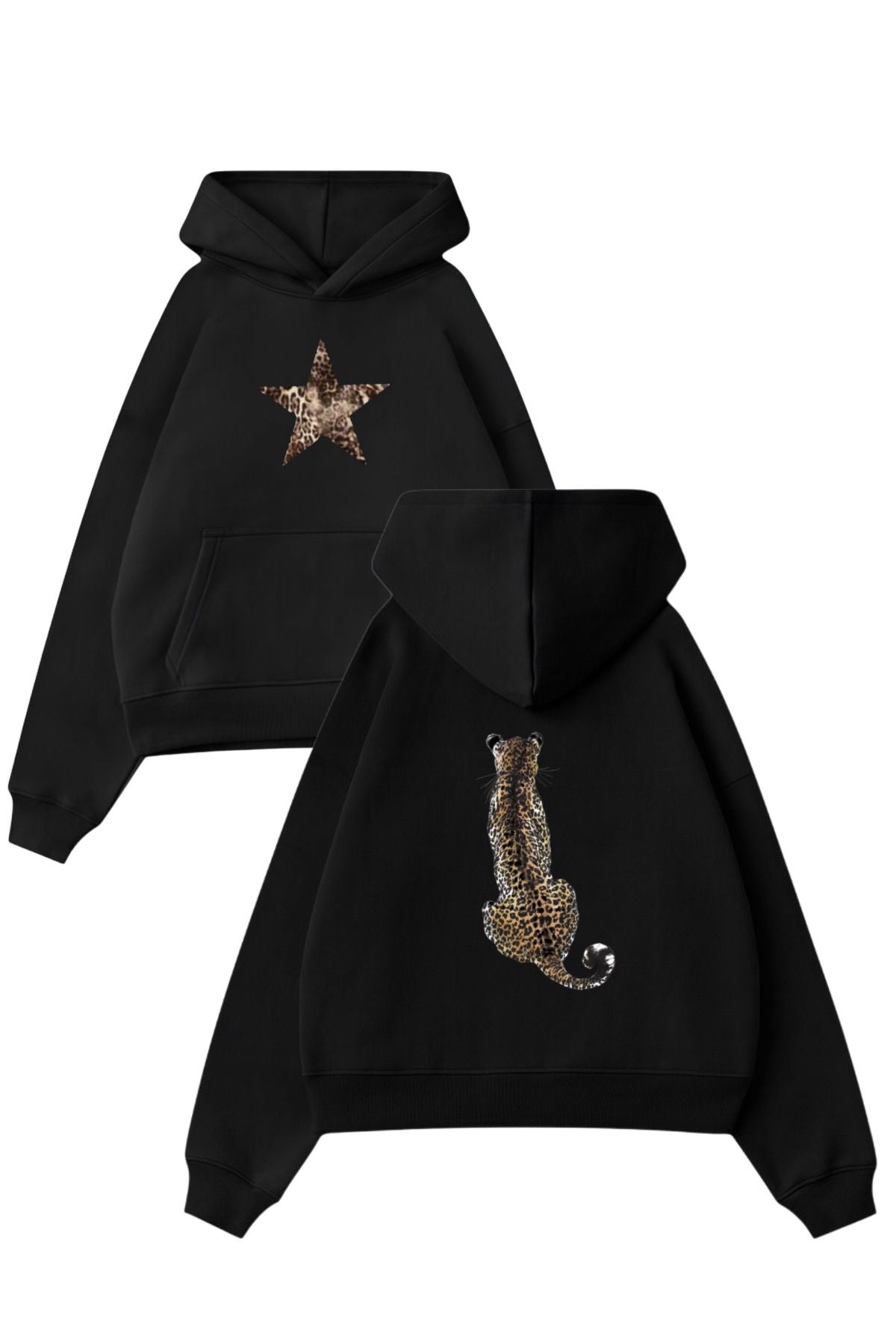 Black Sırt Leopard Star Sweatshirt