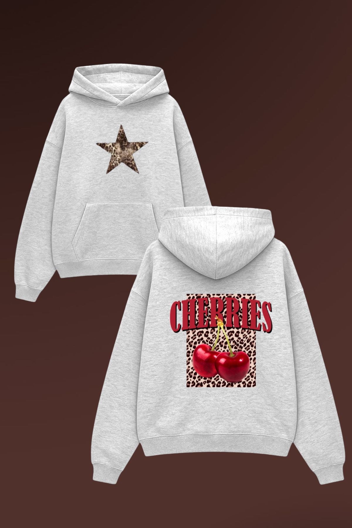Grey Sırt Leopard Cherry Sweatshirt