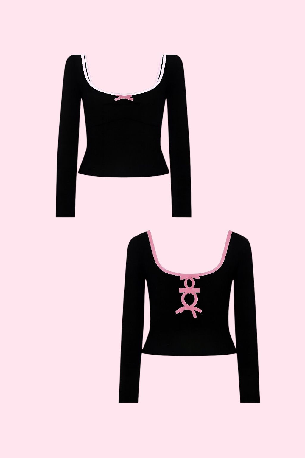 Siyah Sırt Detay Pink Uzun Kol Crop