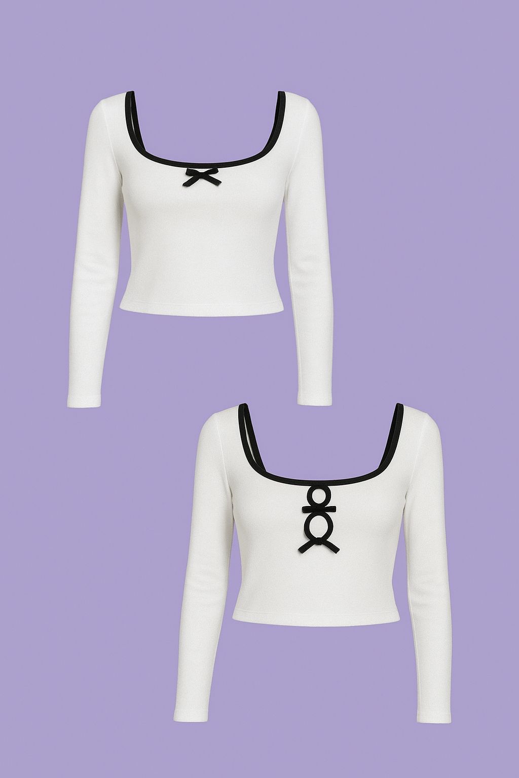 Siyah Sırt Detay White Uzun Kol Crop