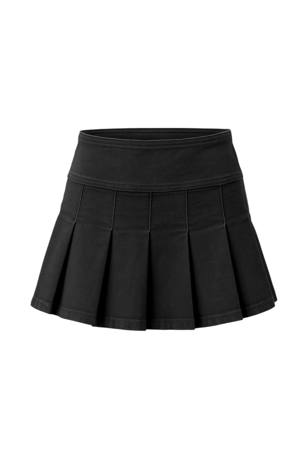 Black Pileli Denim Etek