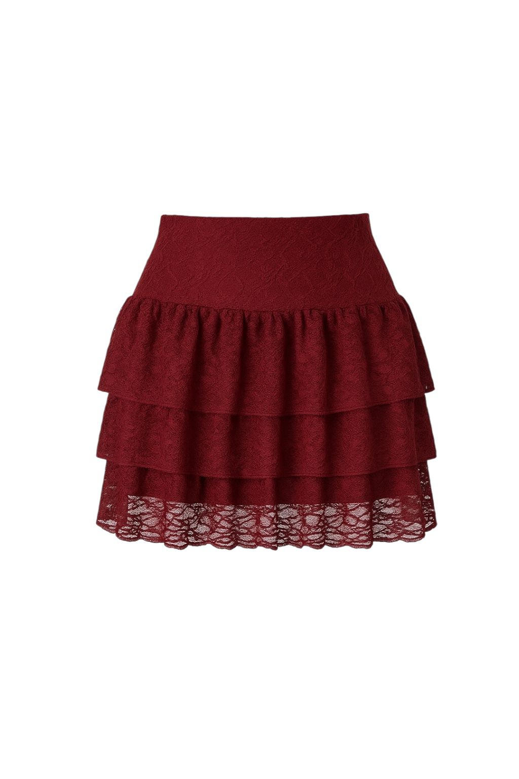 Burgundy Pileli Dantel Etek