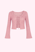 Pink Dantelli Bağlamalı Hırka