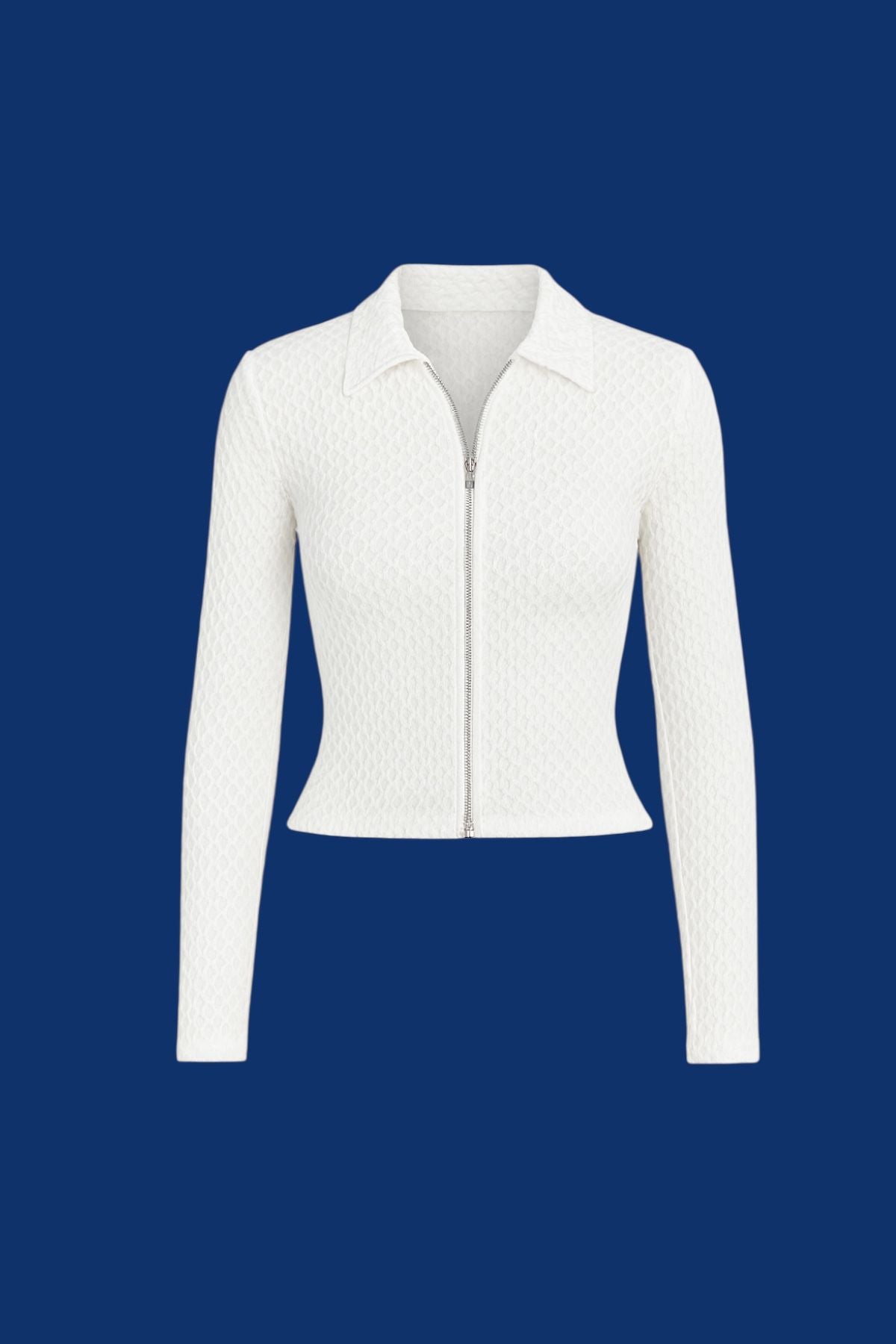 White Dokulu Fermuarlı Bluz