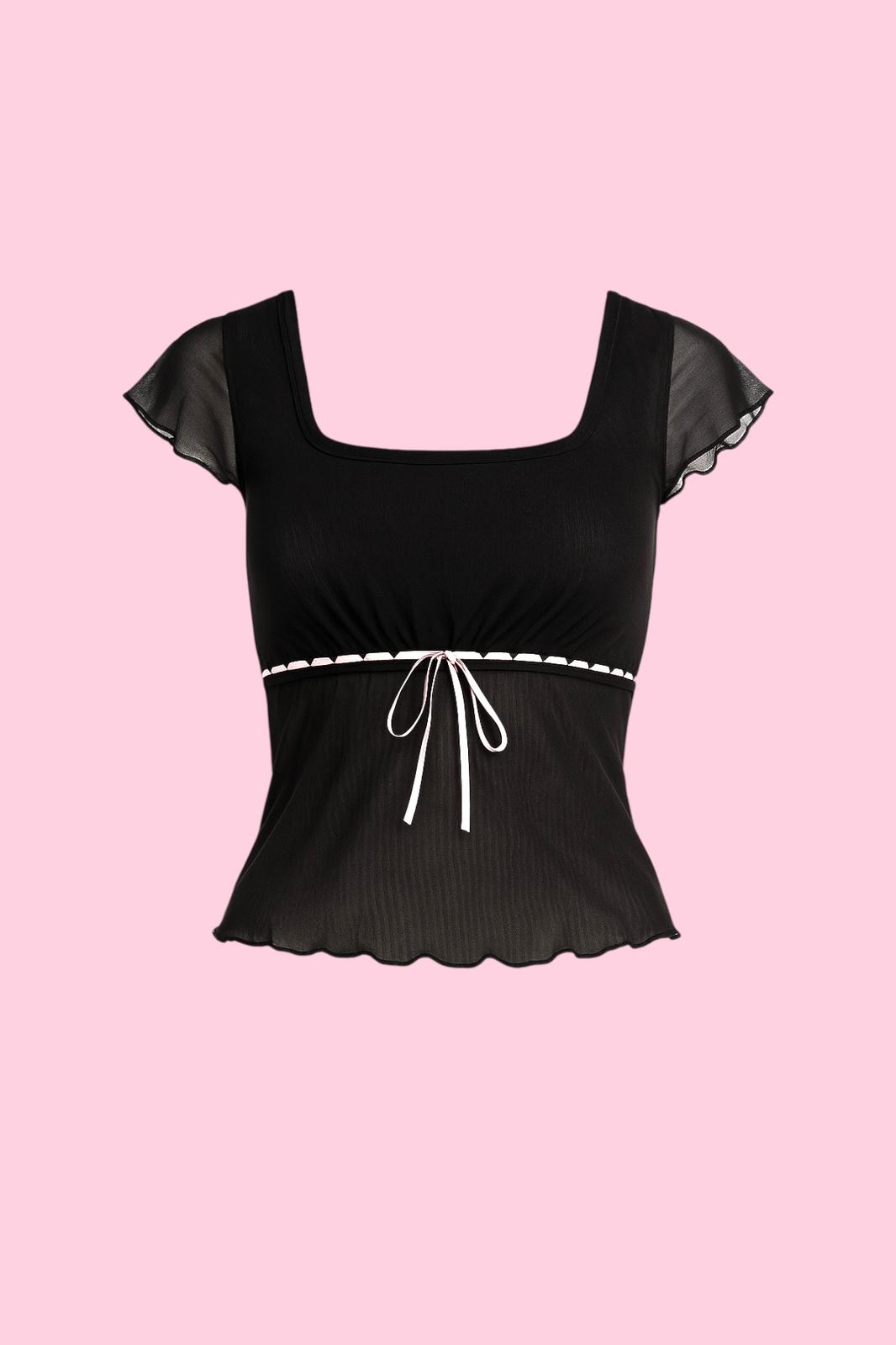 Ribbon Detail Tulle Bluz