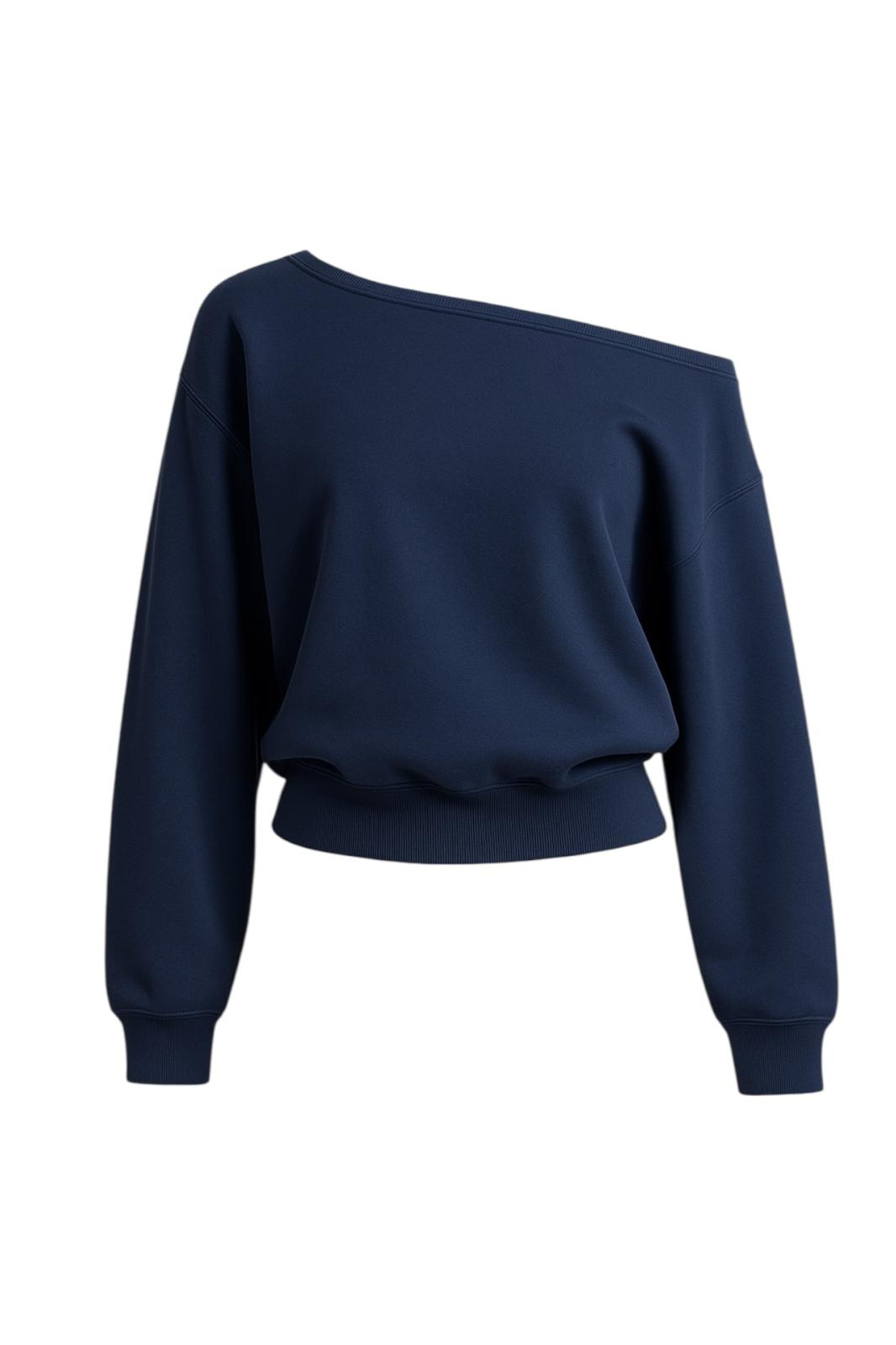 Navy Blue Kayık Yaka Sweatshirt