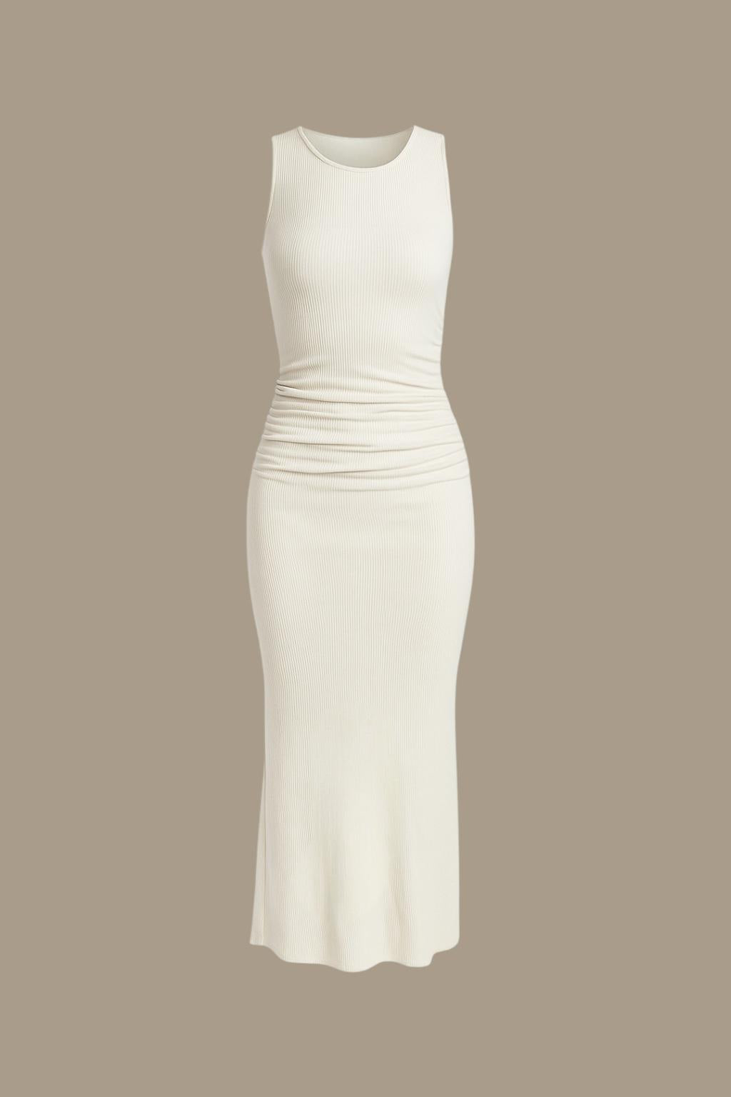 White Yanları Büzgülü Elbise