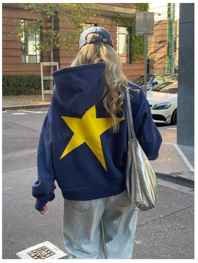 Navy Blue Sırt Yellow Star Sweatshirt