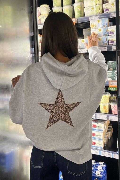 Grey Sırt Leopard Star Sweatshirt