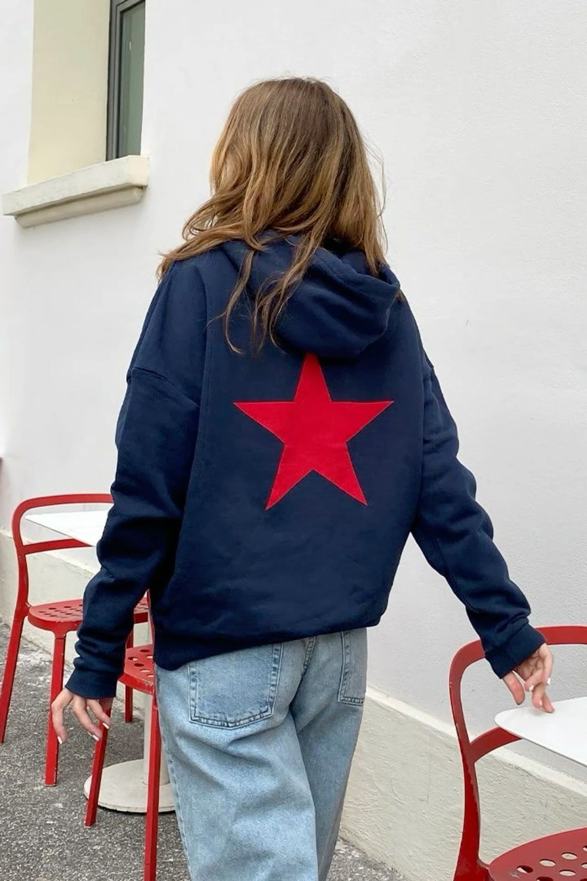 Navy Blue Sırt Red Star Sweatshirt