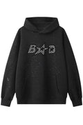 Black Simli Bad Taşlı Sweatshirt