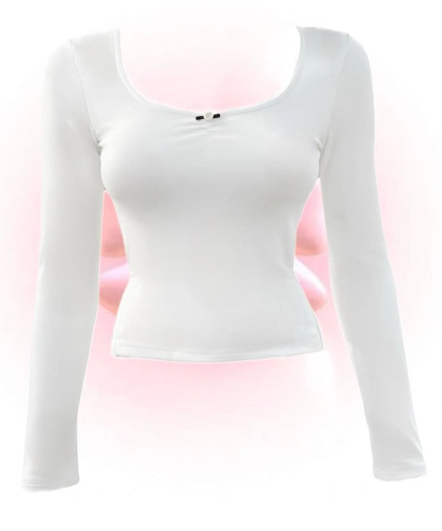 White Kare Yaka Mini Gül Bluz