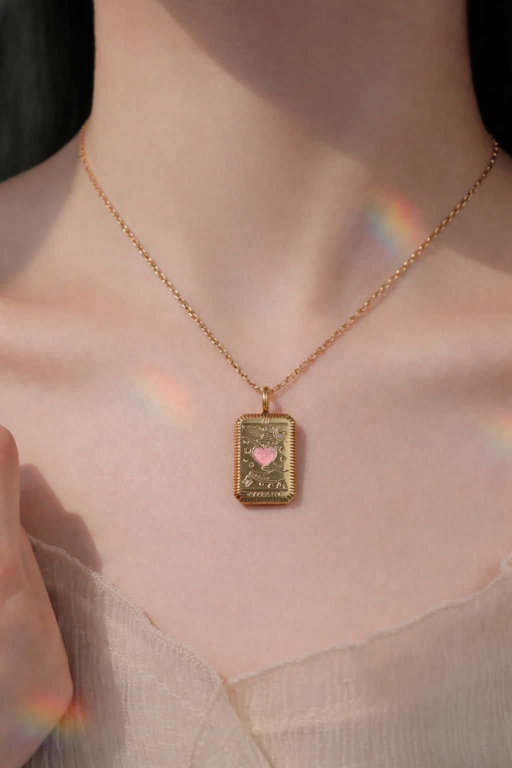 Sky Pink Heart Çelik Kolye